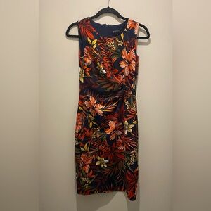 Enfocus Studio Colorful Navy Floral Midi Dress Women’s Size 4 Workwear Casual